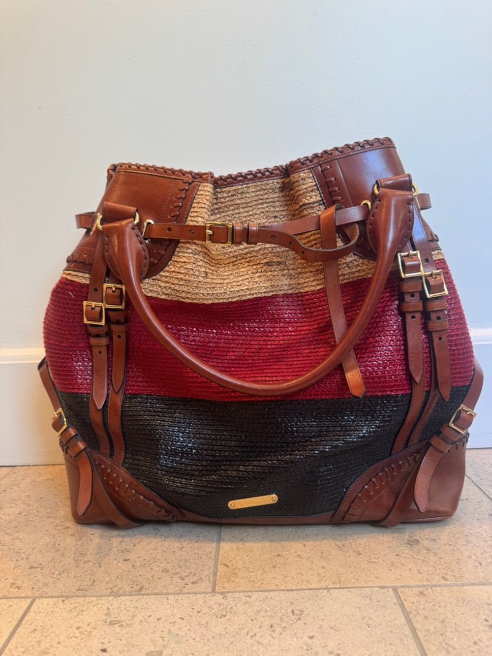 Burberry Prorsum Raffia Whipstitch Tote Spring 2012 Runway Bag Rare